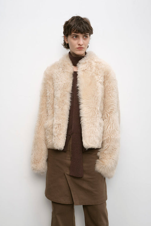 "Autumn Basel" imported Tuscan sheepskin half-roll short casual fur coat-5