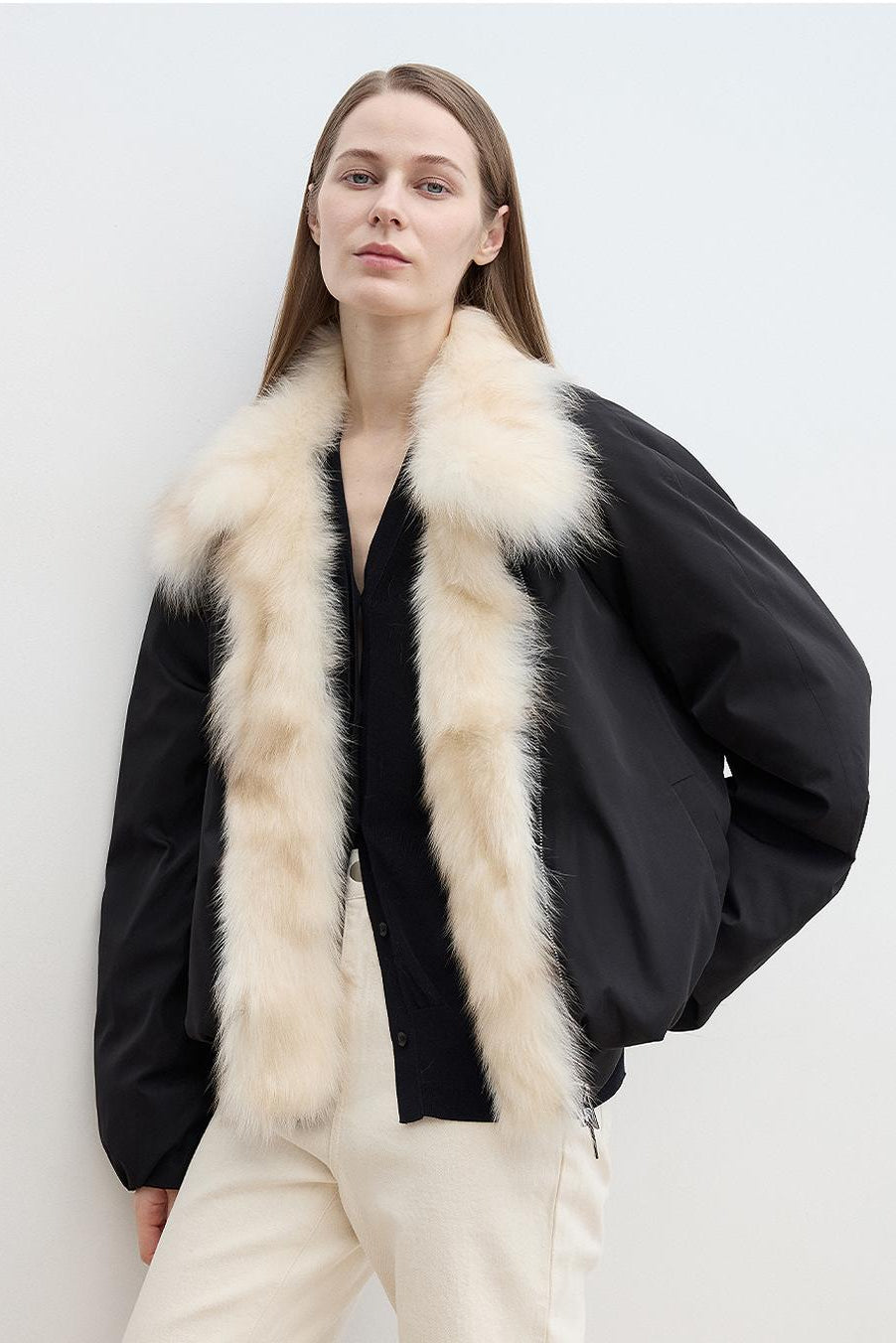 Fireladyfur Women's Detachable Contrasting Fox Fur Collar Down Jacket"Day and Night Rider"-0