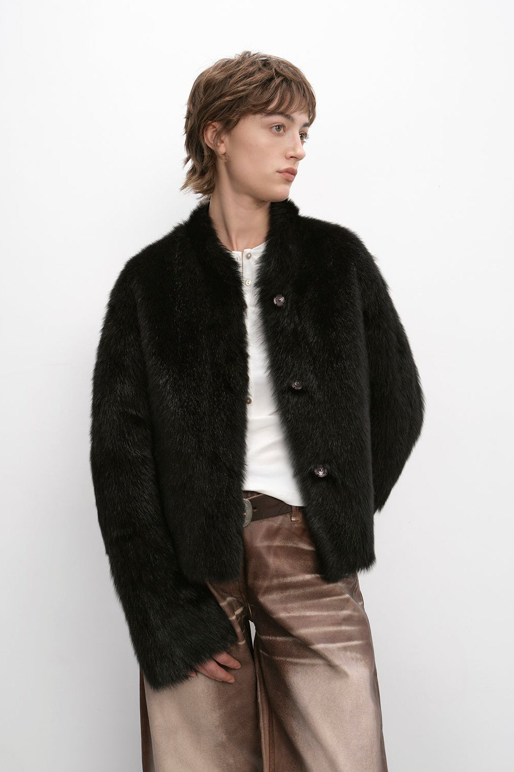 "Healing Eros" casual stand-up collar short Tuscan sheepskin fur coat winter-6