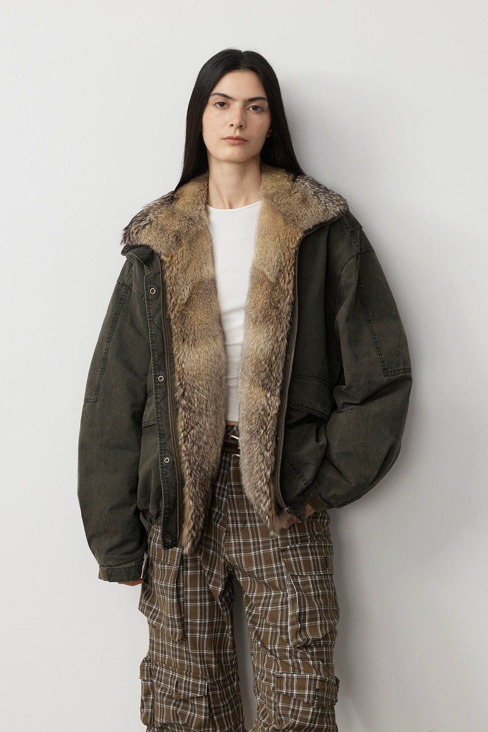Fireladyfur Women's Fashion Goose Down Parka with Fox Fur Collar“City Cruise”-6