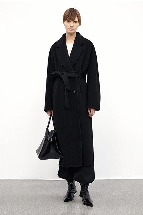 "Desert Mirage"Double-Breasted Coat with Shoulder Seam and Slight Cocoon Shape-5