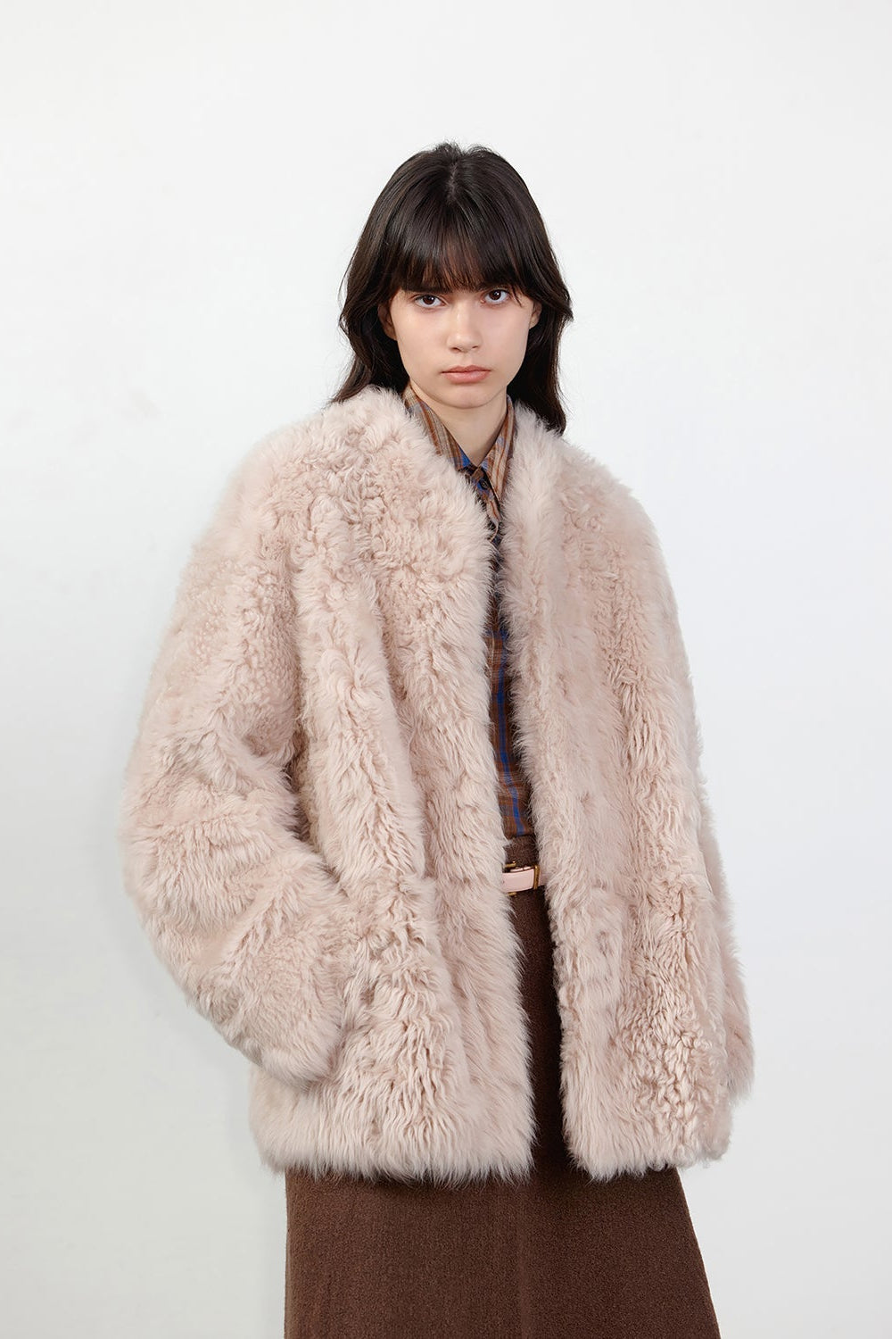 Fireladyfur Women's Casual Tuscan Sheepskin Jacket with Stand-up Collar“Sea of Love Accompaniment”-10