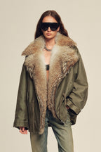 Firelady Women's Sheepskin Parka coat with Two-Tone Toscana Coyote Fur Collar“Wilderness Parka”-0