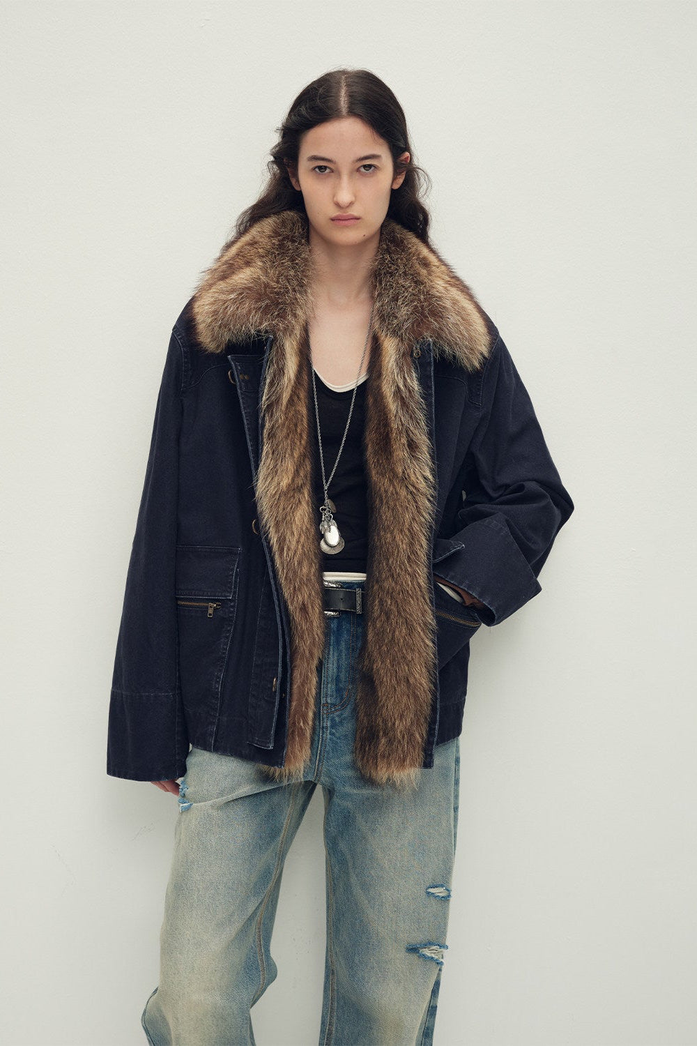 Women's Goose Down Fur Parka with Detachable Raccoon Fur Hood“Hearthside Simmer”