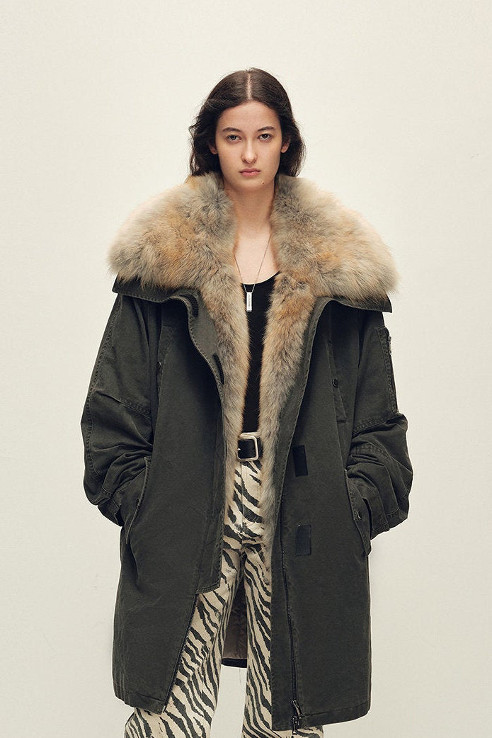 Women's OVERSIZE Raccoon Fur Down Parka with Multi-Wear Design "Swan Feather Collection"