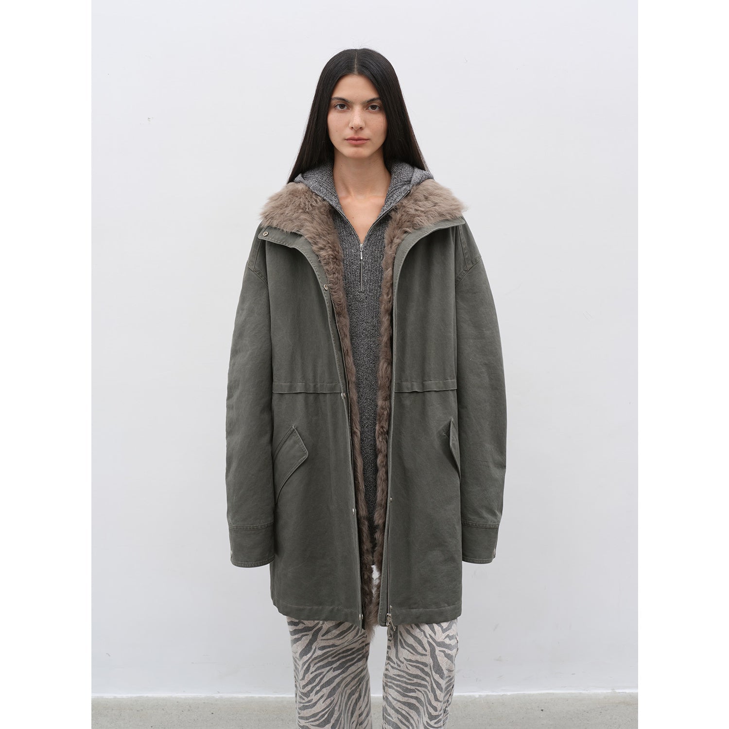 Fireladyfur Women's Detachable Goose Down Parka "Cool Denim"-5