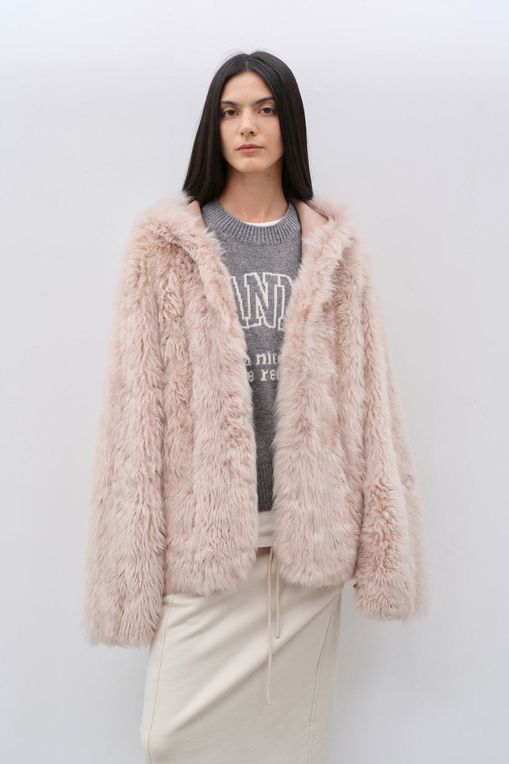 "Winter Snow" lazy silhouette hooded Tuscan curly sheepskin fur coat winter-5