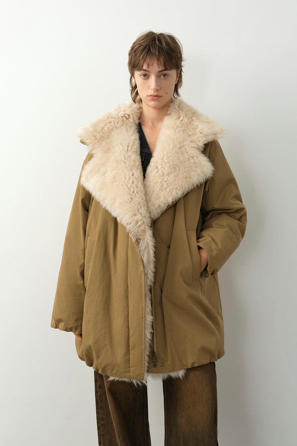 Fireladyfur Women's Winter Goose Down Coat with Tuscan wool"Modern Introduction"-0