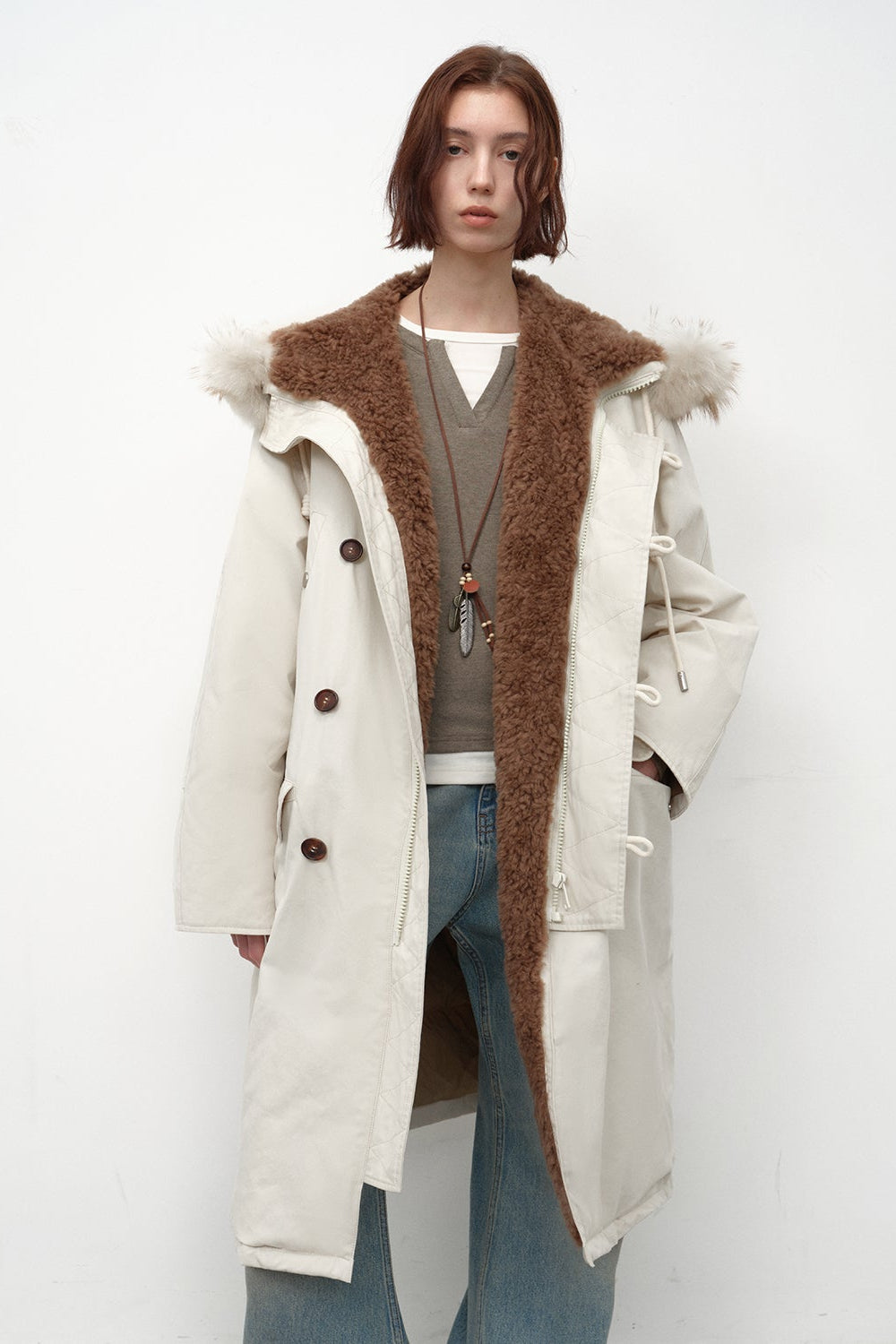 Fireladyfur Women's 90 Duck Down Parka with Raccoon Fur Collar“Manchester City Old Stories II”-6