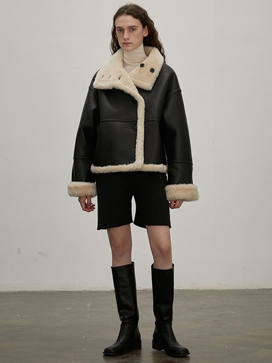 Fireladyfur Women's Faux Leather Shearling Jacket - Long Reversible Wool Coat Christmas Elk Design-5