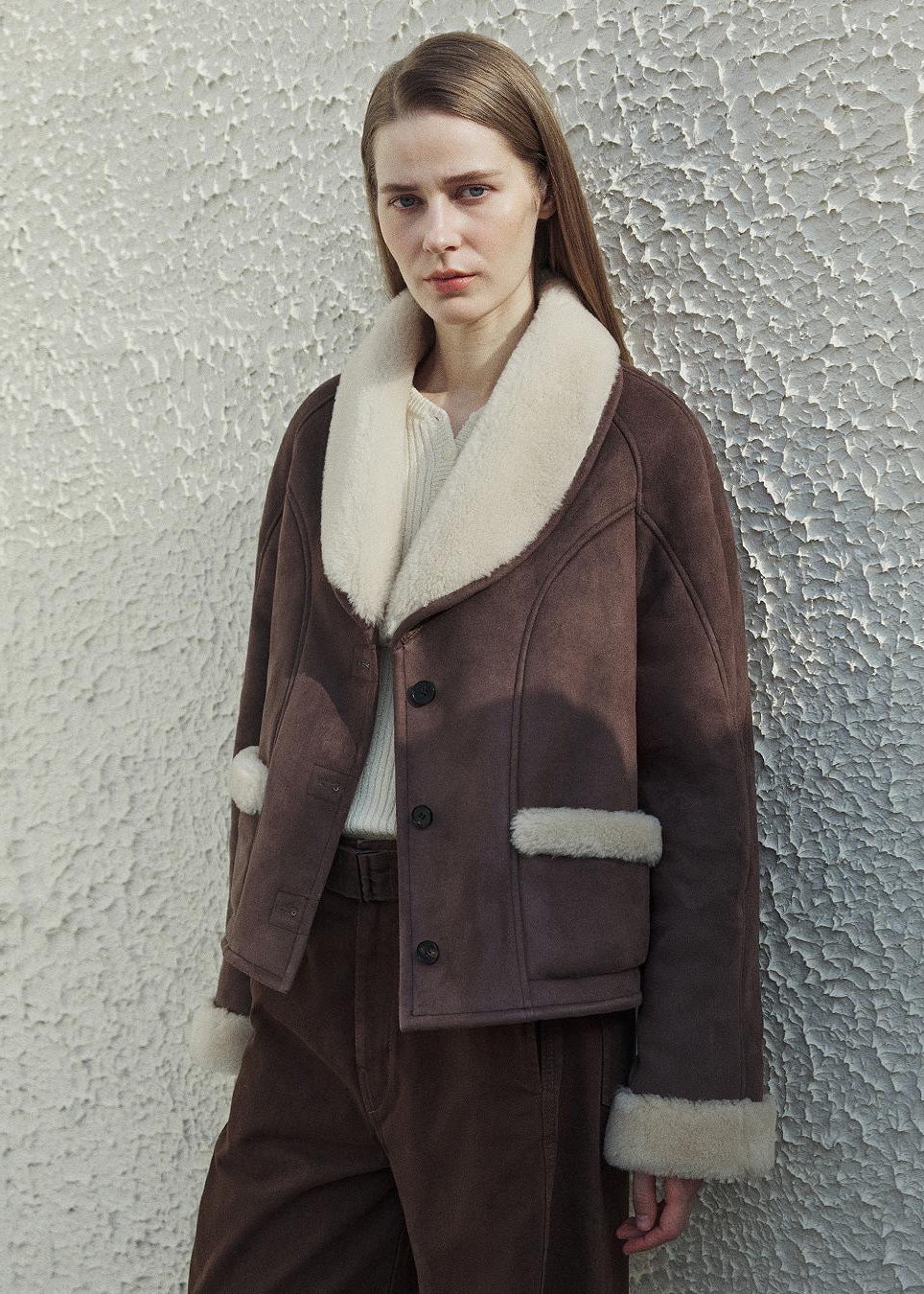 "Pure Era" imported high-quality lamb contrast color fruit collar short wool fur coat-1