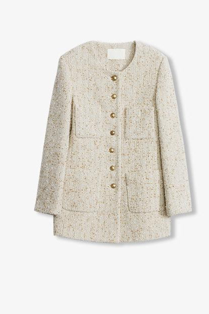 Heavy wool tweed high-end exquisite round neck patch pocket slim Chanel jacket for women-5
