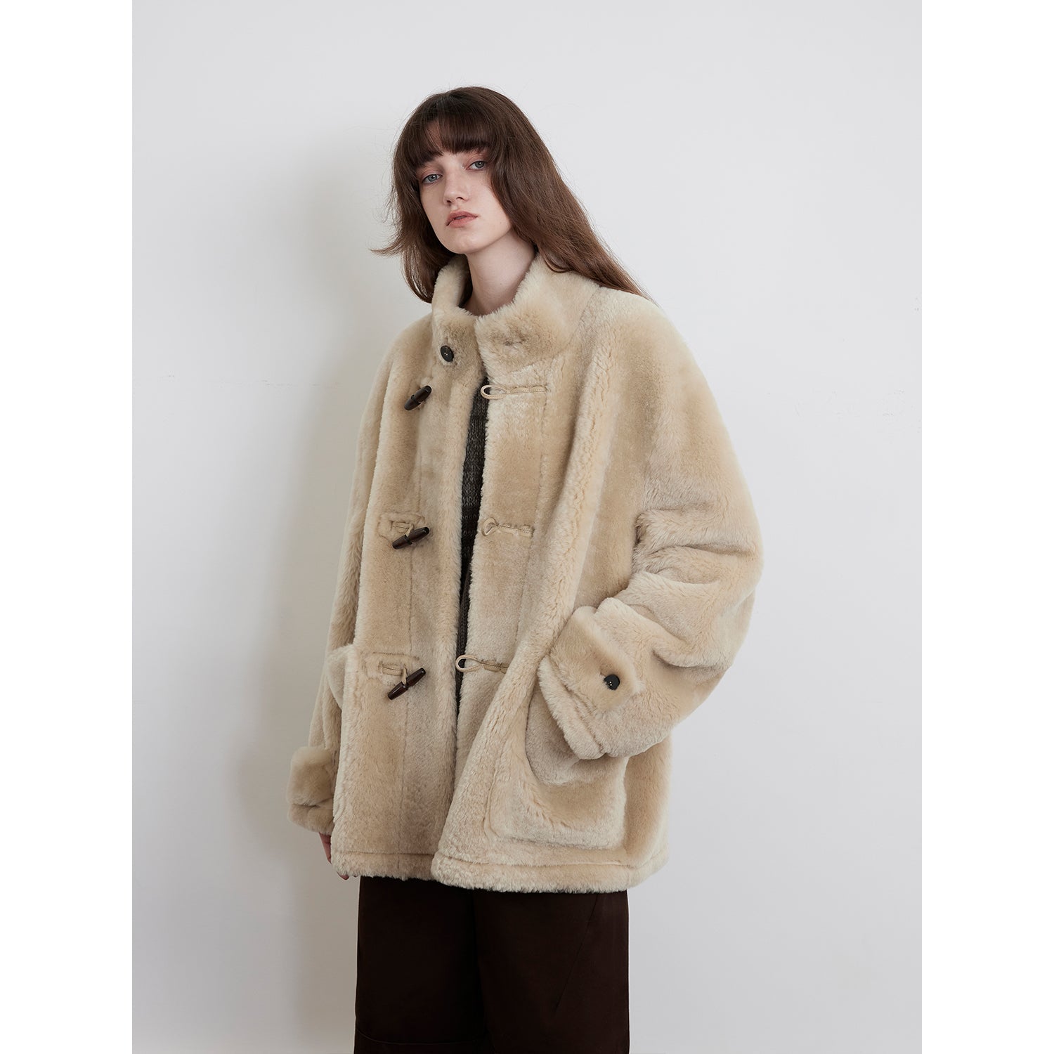 Fireladyfur Women's Long Sheepskin Jacket with Stand Collar“Dreamer”-5