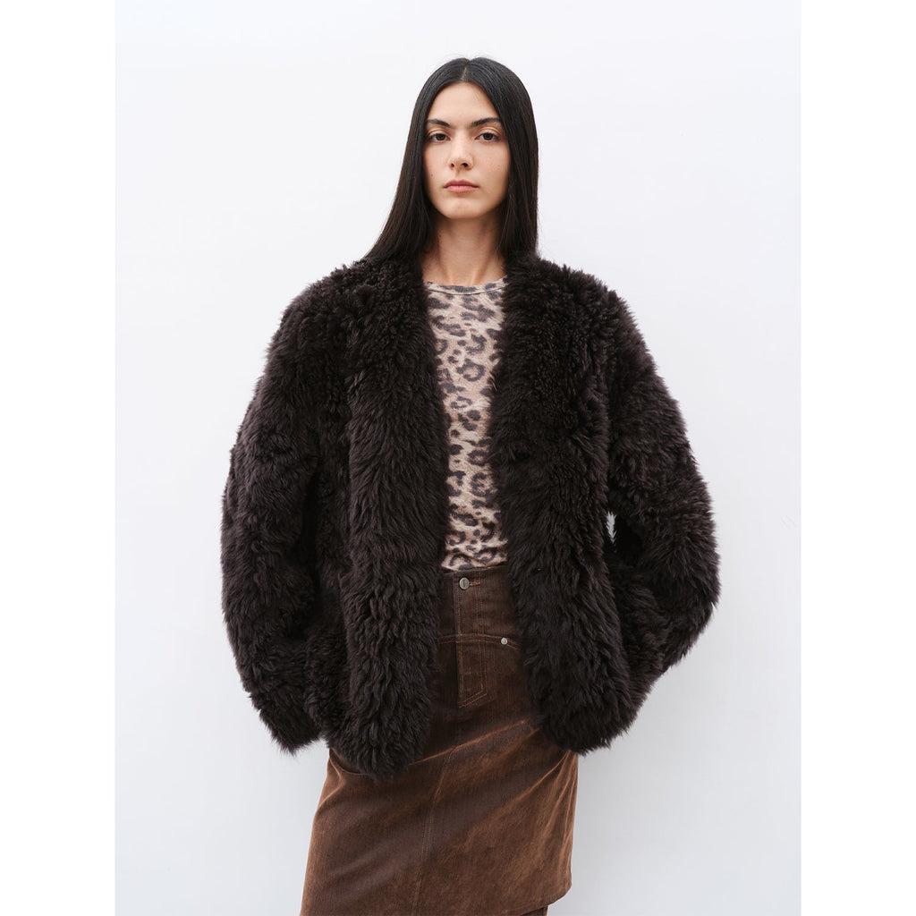 Fireladyfur Women's Black Sheepskin Jacket with Tuscan Fur"My Little Curly"-2
