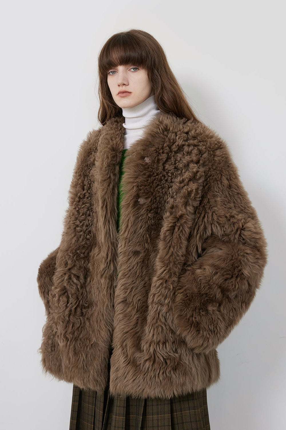 Fireladyfur Women's Casual Tuscan Sheepskin Jacket with Stand-up Collar“Sea of Love Accompaniment”-11