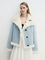 Fireladyfur Women's Faux Leather Shearling Jacket - Long Reversible Wool Coat Christmas Elk Design-6