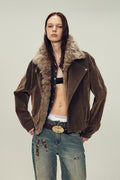 Women's genuine Fur Denim Parka | Detachable Fur Collar & 90% White Goose Down Fill“Wander Free”