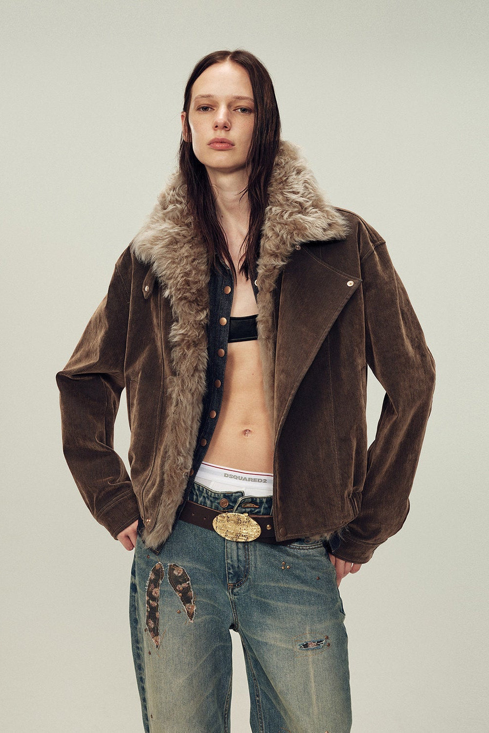 Women's genuine Fur Denim Parka | Detachable Fur Collar & 90% White Goose Down Fill“Wander Free”