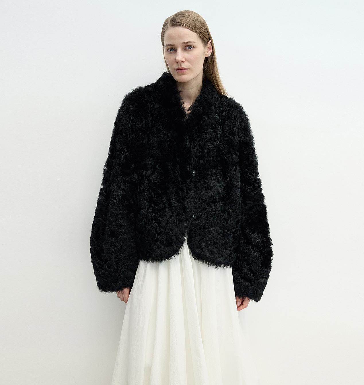 "Yorta" imported Tuscan curly wool upper arc collar sheepskin coat-6