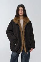 Fireladyfur Women's Mid-Length Two-Tone Fox Fur Down Jacket"Warm Dialogue"-0