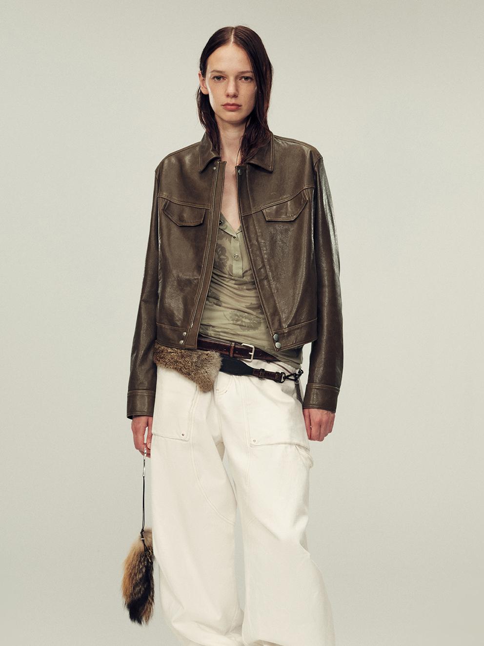 Women's imported first-layer suede sheepskin short autumn leather jacket-7