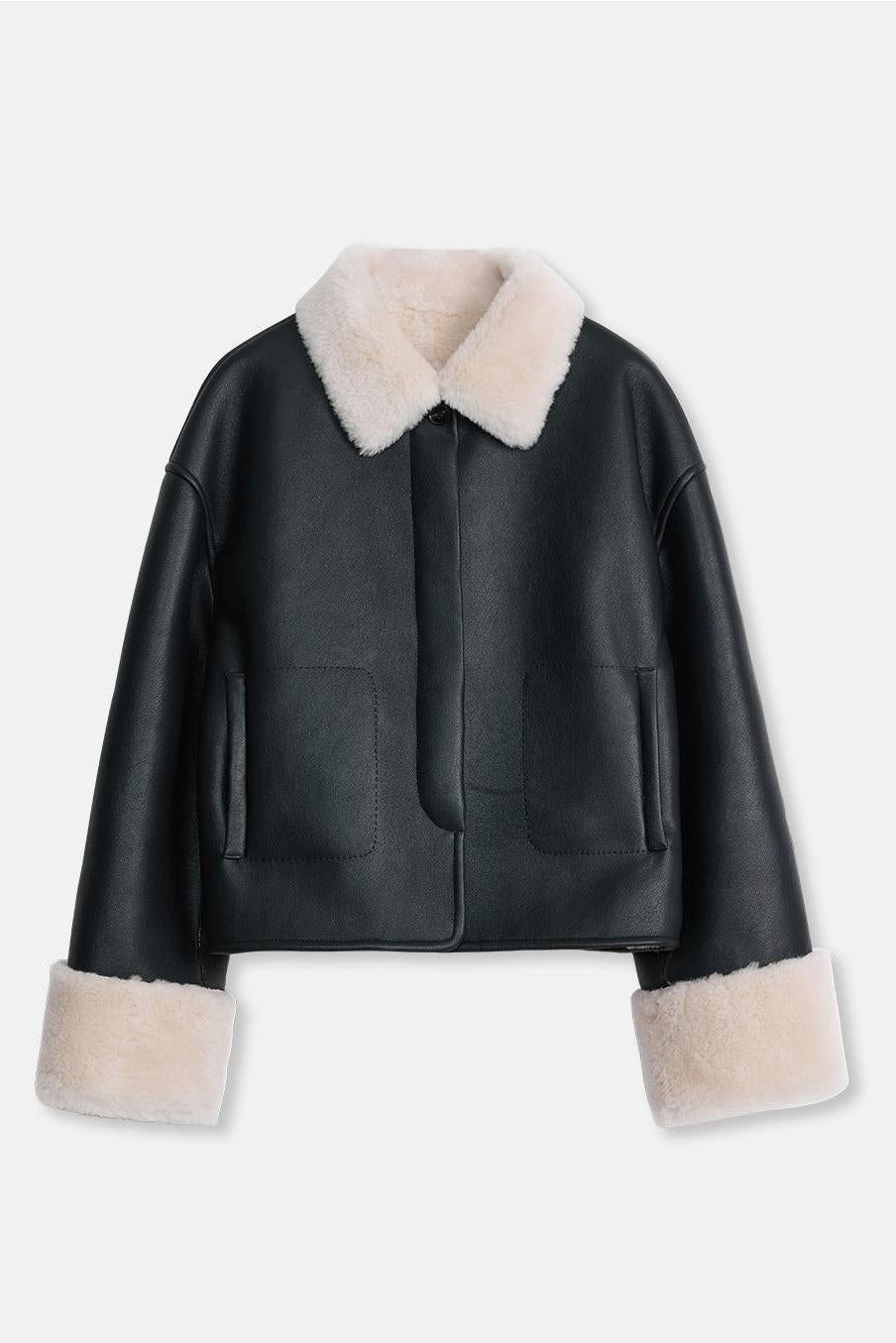 Fireladyfur Women's Faux Leather Shearling Jacket - Long Wool Suede Coat Winter Style-6