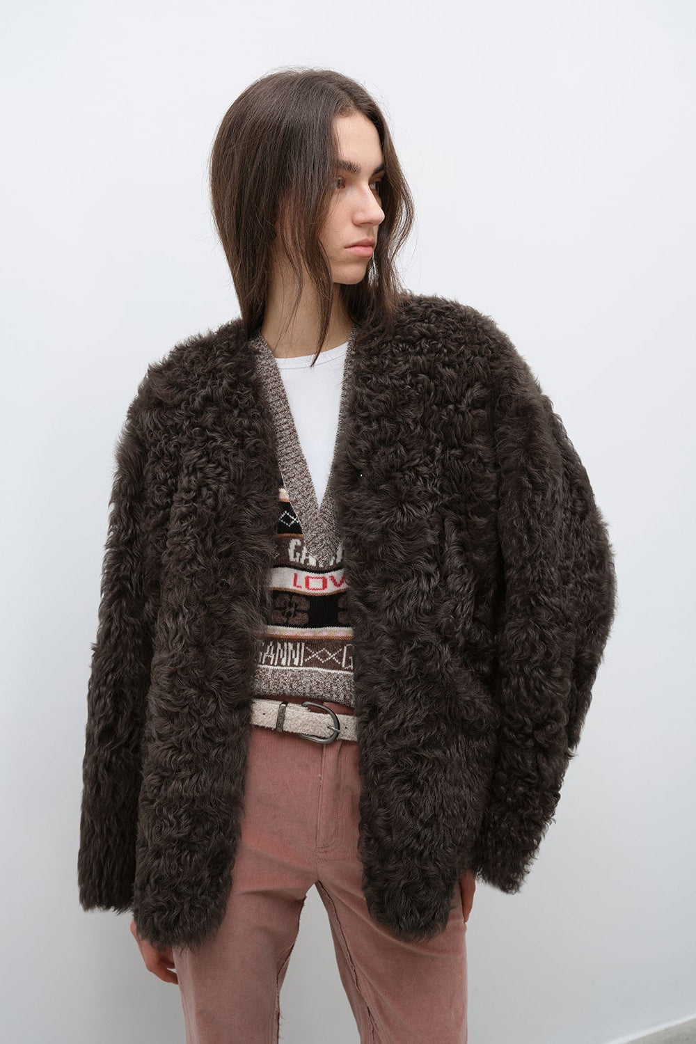 "Castle Dusk" V-neck Italian imported Tuscan curly wool sheepskin fur coat winter-6