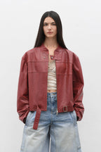 Retro Sheepskin Stand Collar Short Motorcycle Jacket “Caramel Mountain”-5