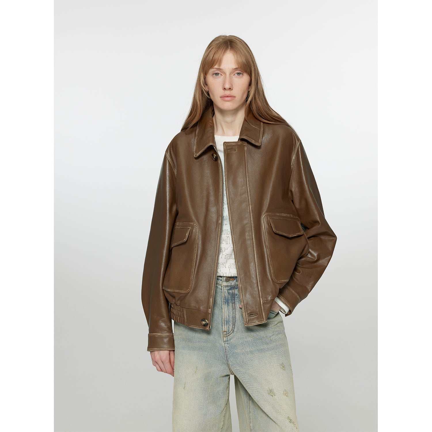 Fireladyfur Women's Vintage Brown Aviator Style Leather Jacket“South City Old Lane”-4