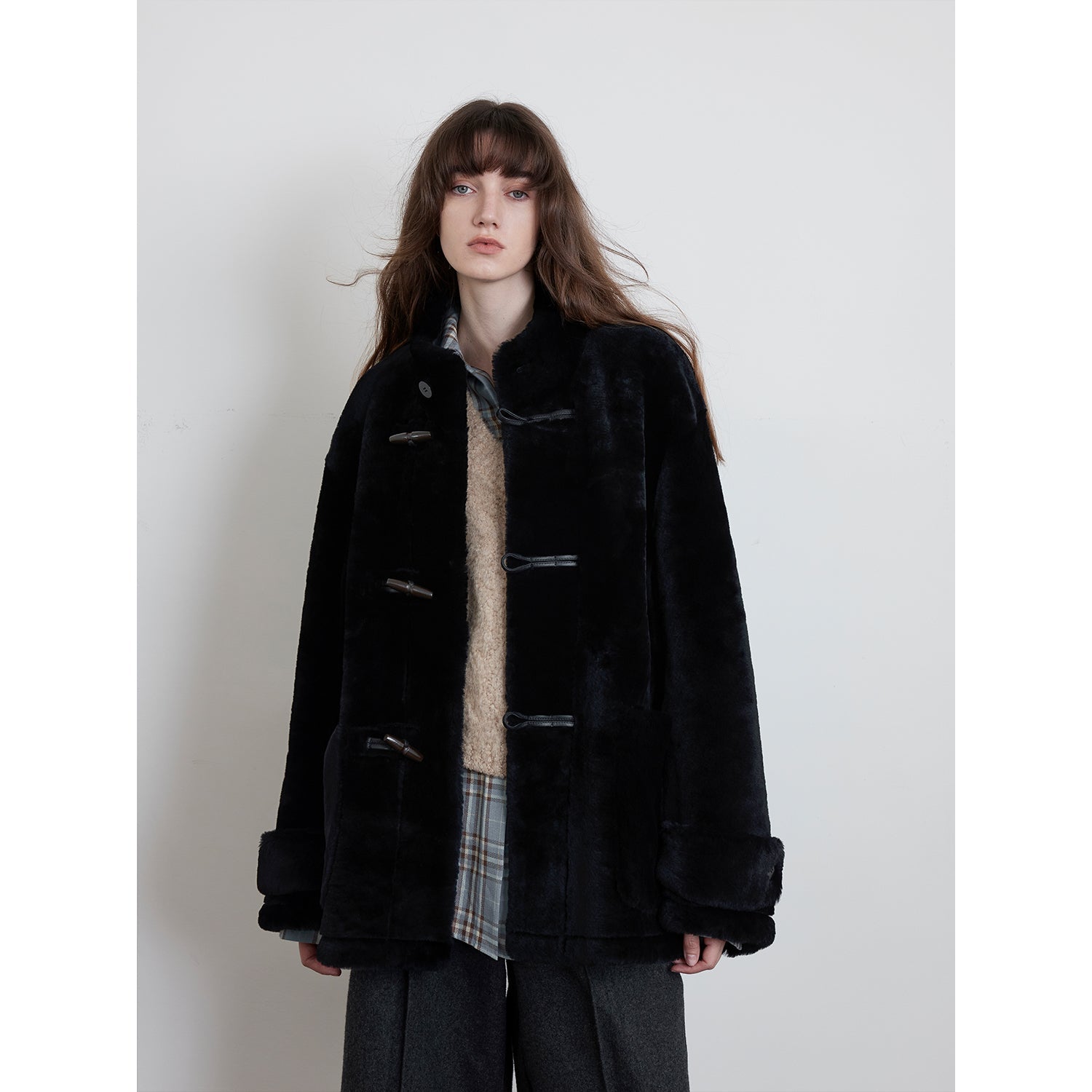 Fireladyfur Women's Long Sheepskin Jacket with Stand Collar“Dreamer”-7