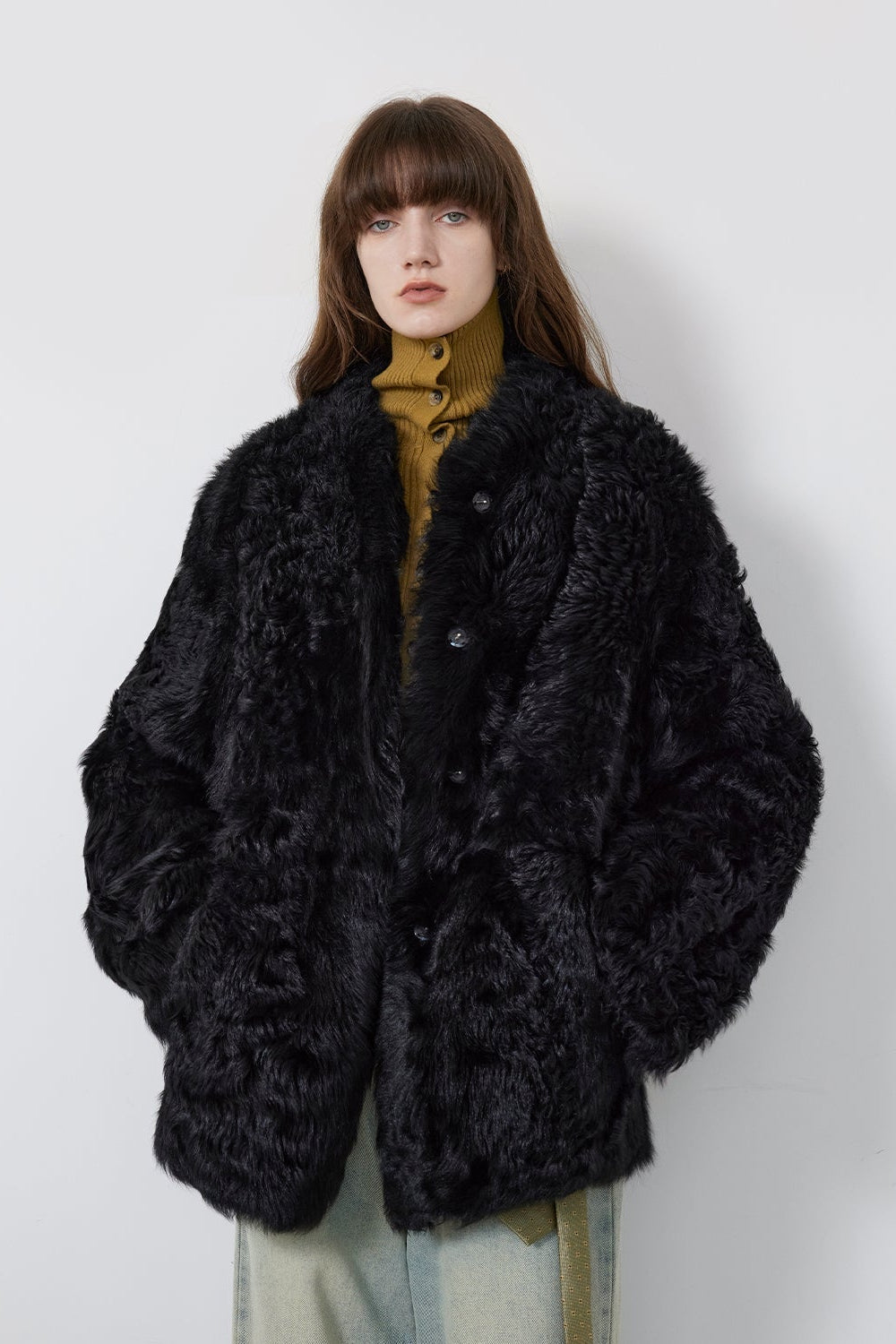 Fireladyfur Women's Casual Tuscan Sheepskin Jacket with Stand-up Collar“Sea of Love Accompaniment”-9