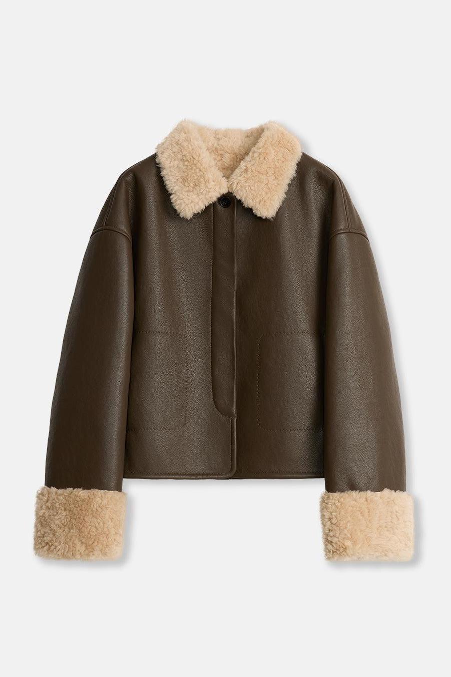 Fireladyfur Women's Faux Leather Shearling Jacket - Long Wool Suede Coat Winter Style-7