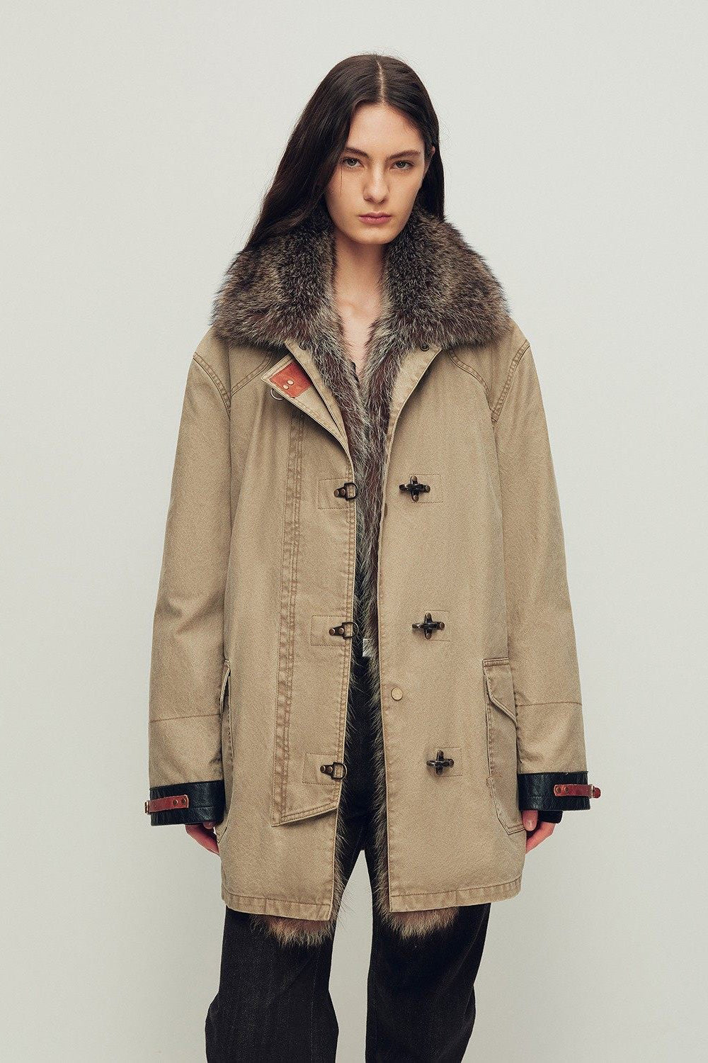 Women's Goose Down Fur Parka with Detachable Raccoon Fur Hood“Hearthside Simmer”