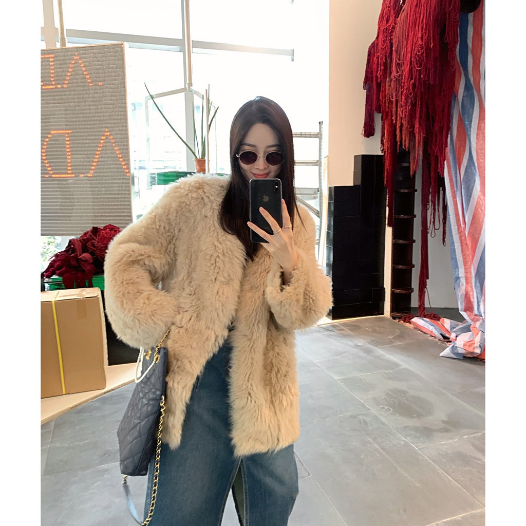 Fireladyfur Women's Tuscan Sheepskin Winter Coat“Peach Oolong”-4