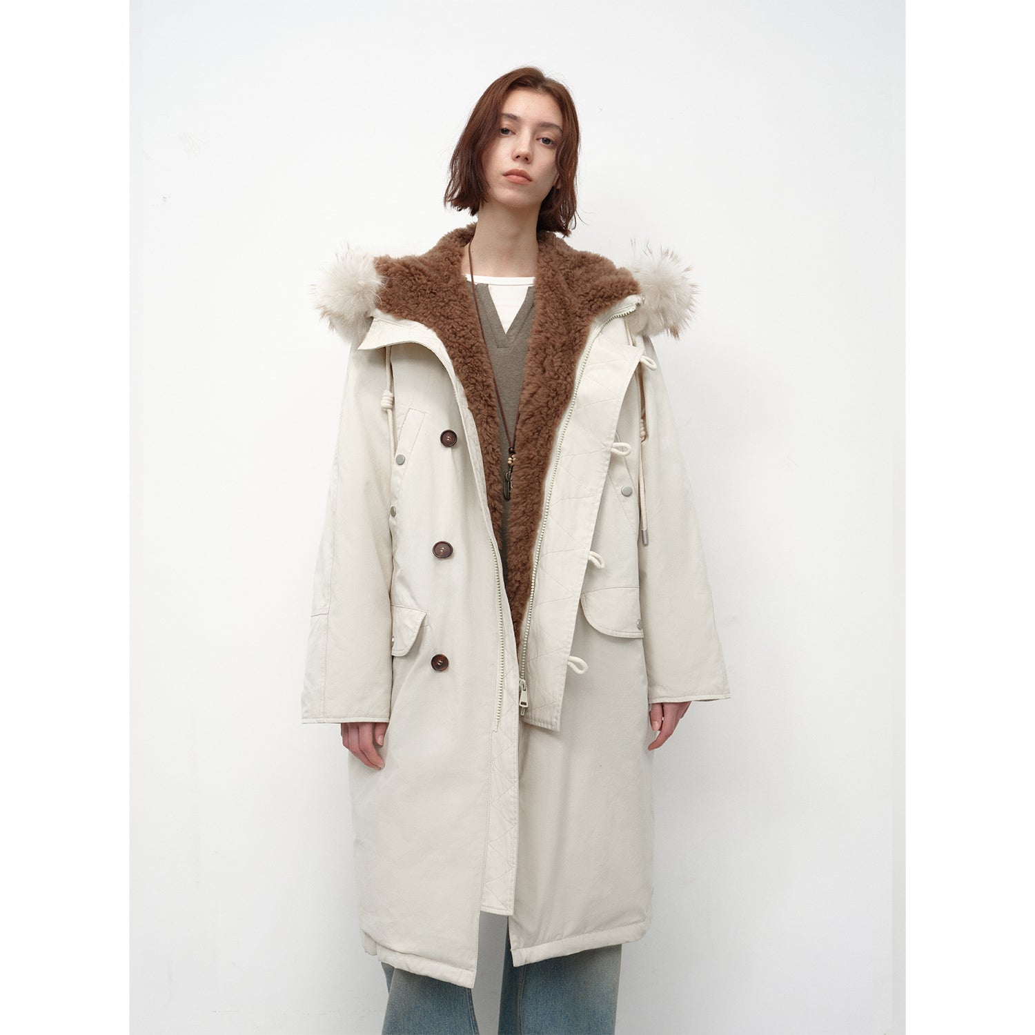 Fireladyfur Women’s Hooded Down Raccoon Fur Collar Parka Cold Weather“Manchester City old story”-5