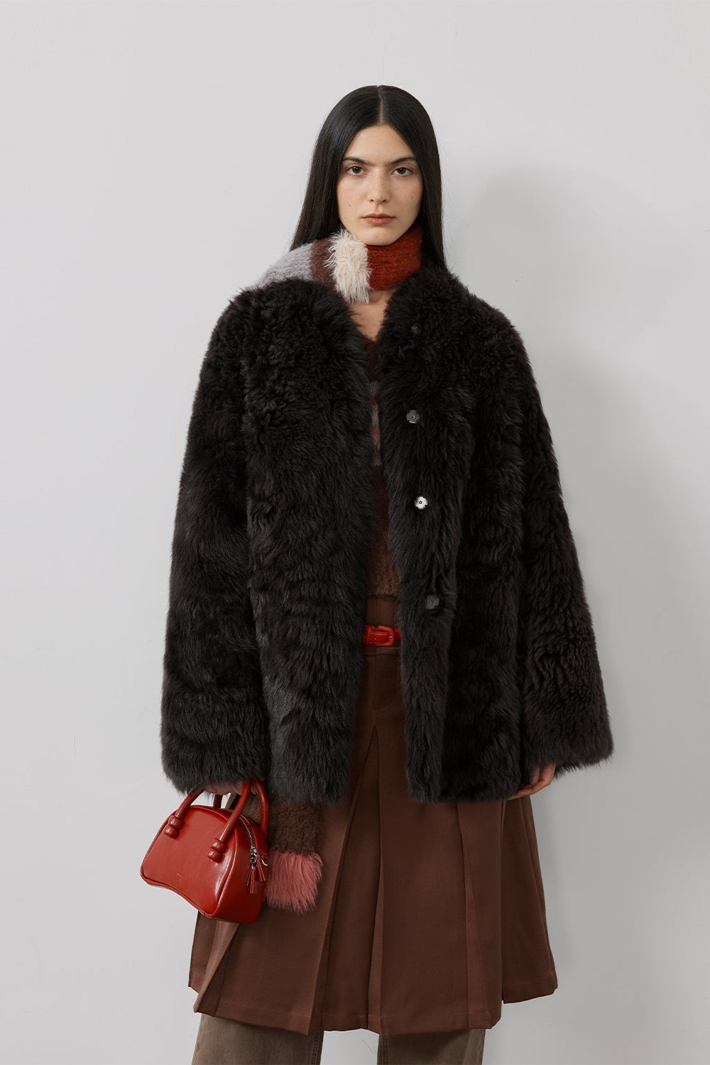 Fireladyfur Women's Casual Tuscan Sheepskin Jacket with Stand-up Collar“Sea of Love Accompaniment”-7