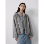 Warm coffee mink retro imported stand collar short mink fur coat-8