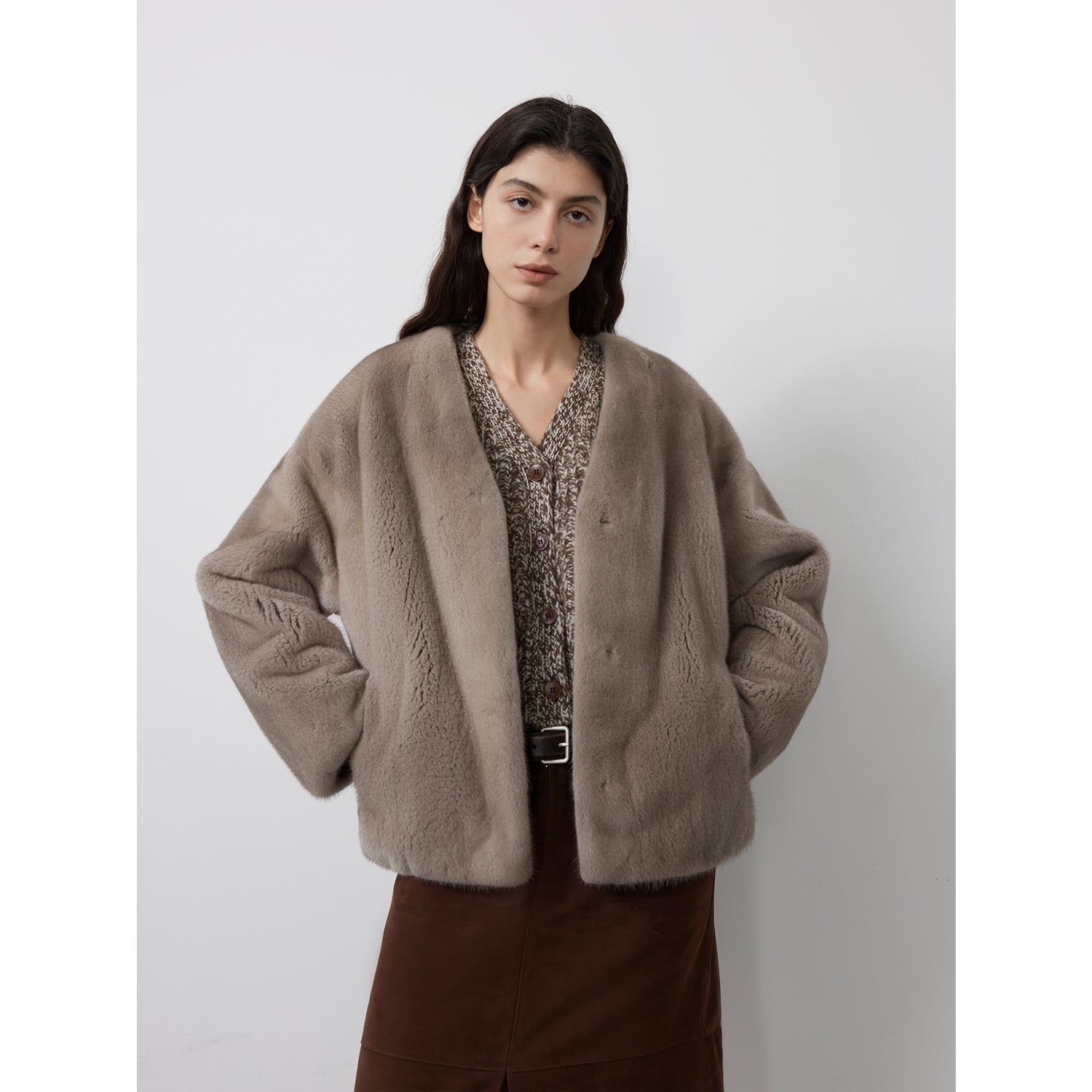 Louvre Mink V-Neck Jacket-9