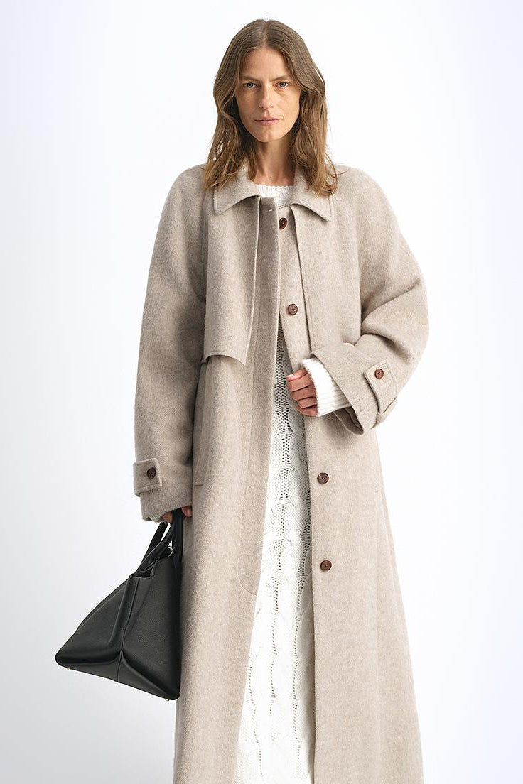 Fireladyfur Women's Raglan Sleeve Double-layer Collar Wool Coat"Moonlit Veil"-3