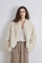 Fireladyfur Women's Casual Tuscan Sheepskin Jacket with Stand-up Collar“Sea of Love Accompaniment”-2