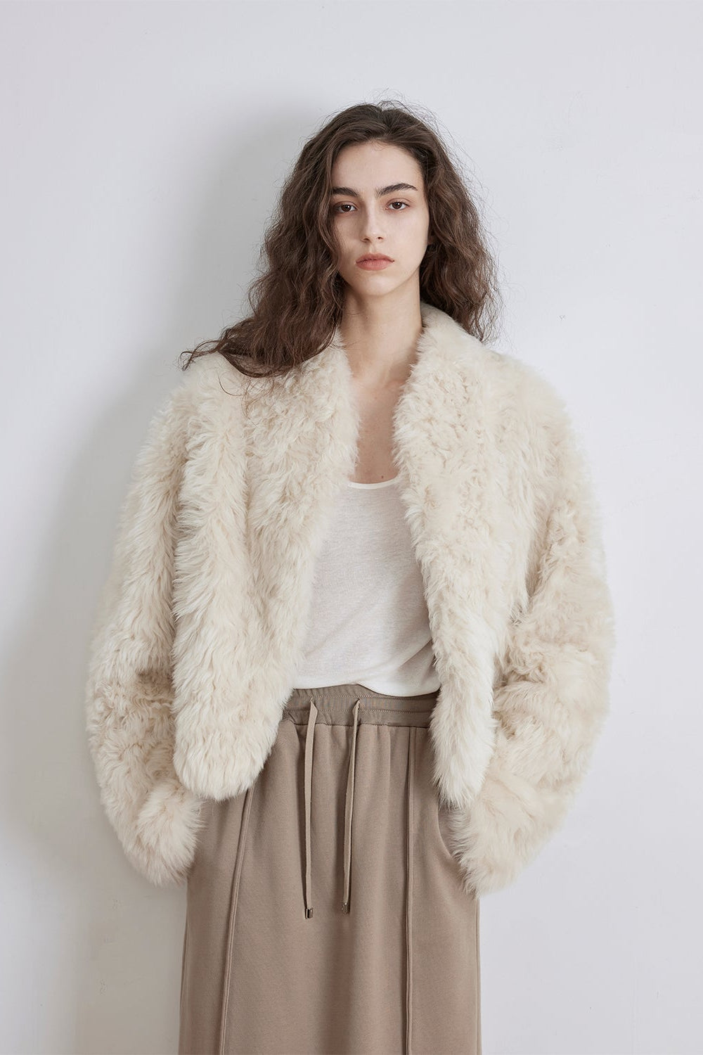 Fireladyfur Women's Casual Tuscan Sheepskin Jacket with Stand-up Collar“Sea of Love Accompaniment”-2