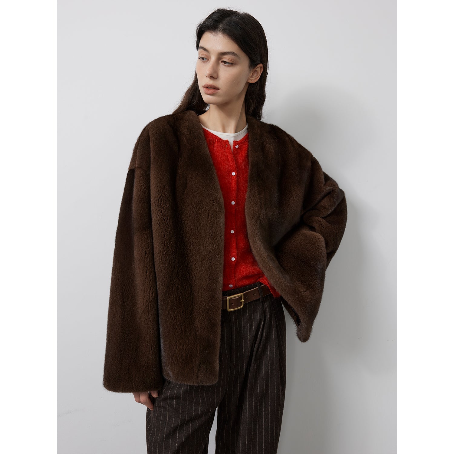 Louvre Mink V-Neck Jacket-11