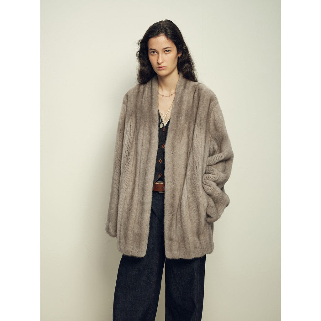 Firelady Fur Imported Kopenhagen Purple-Label Female Mink Full-Skin Woven V-Neck Fur Coat “Fairy Mountain Dew”-6