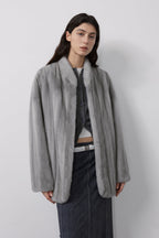 Warm coffee mink retro imported stand collar short mink fur coat-11