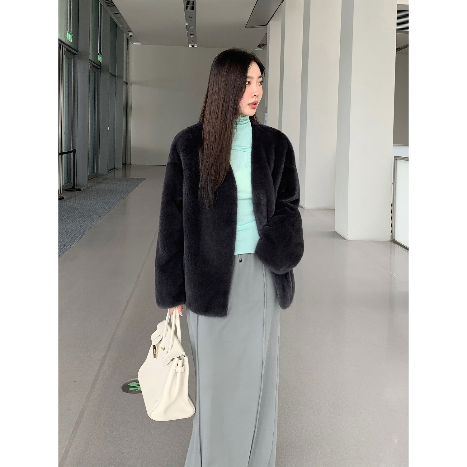 Louvre Mink V-Neck Jacket-12
