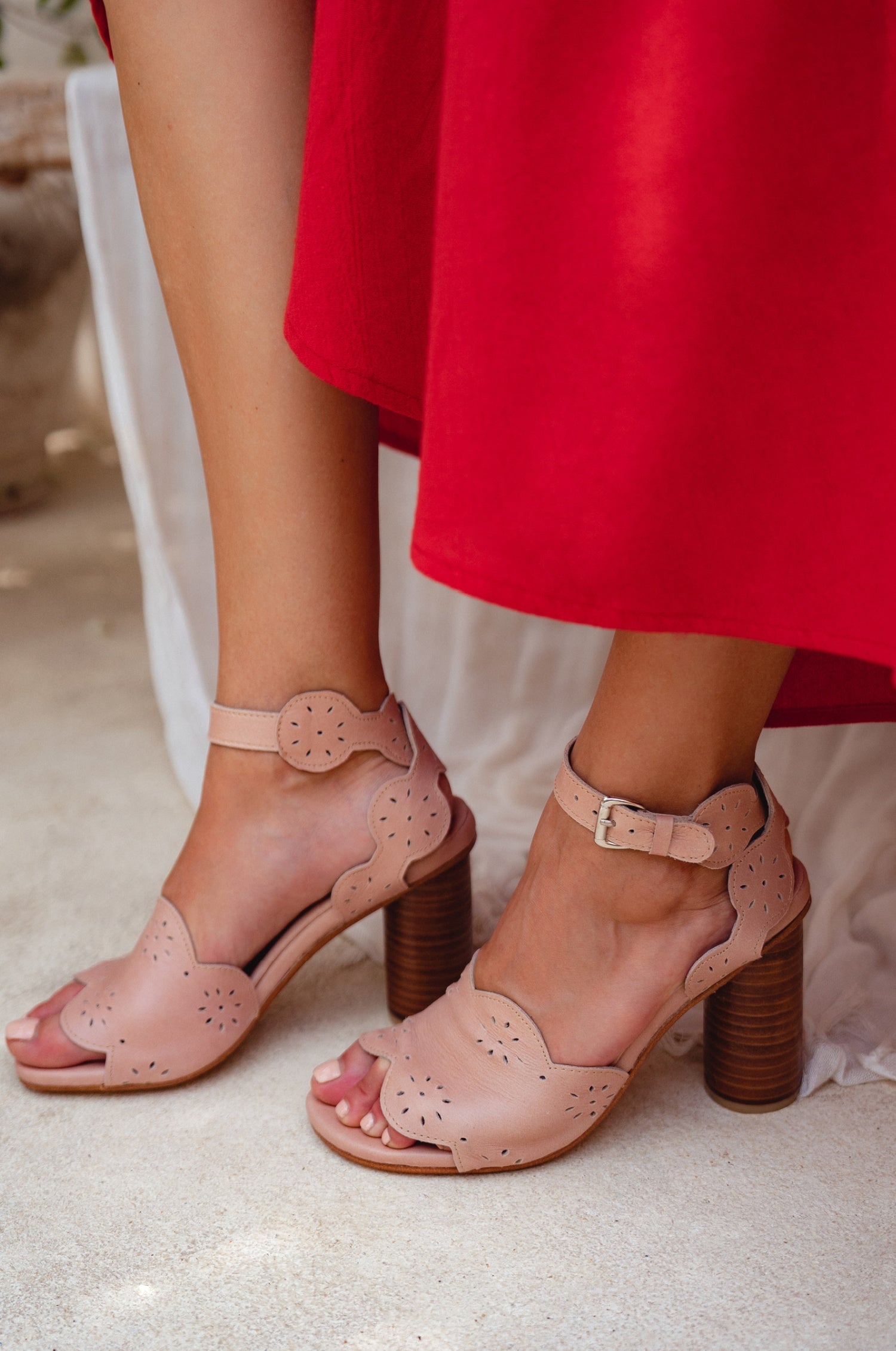 Sakura Block Heel Leather Sandals (Sz. 7)-0