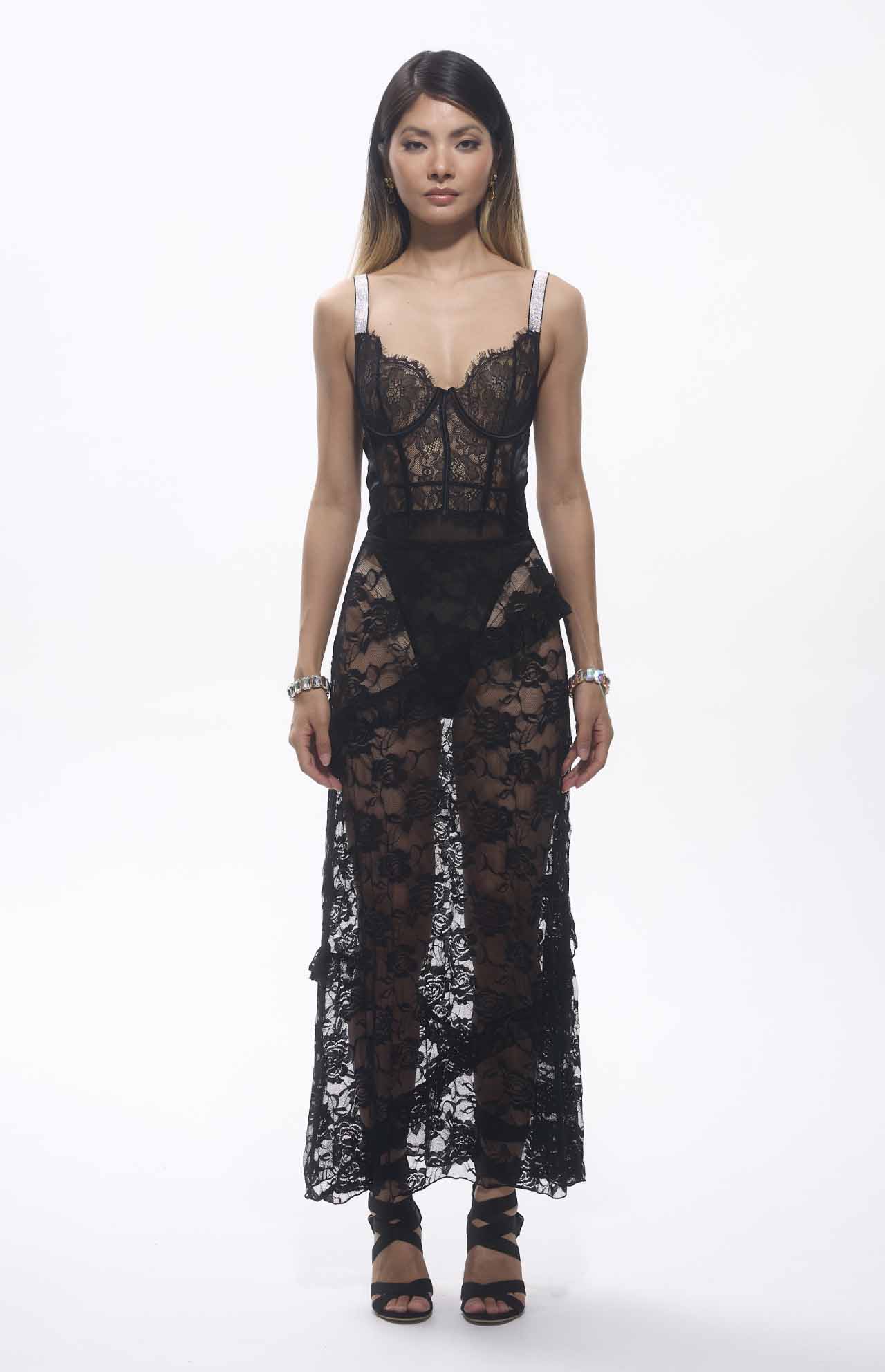 Serna Assymetrical Guipure Lace Skirt