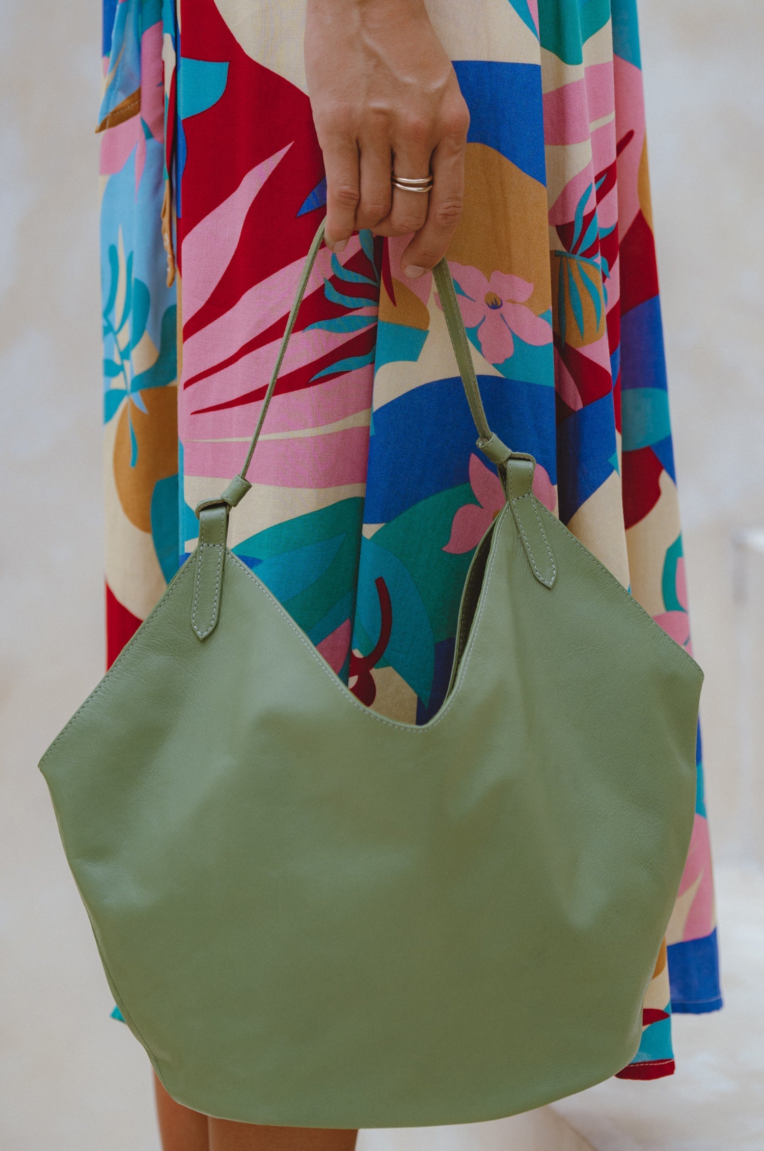 Tulip Medium Leather Tote Bag-0