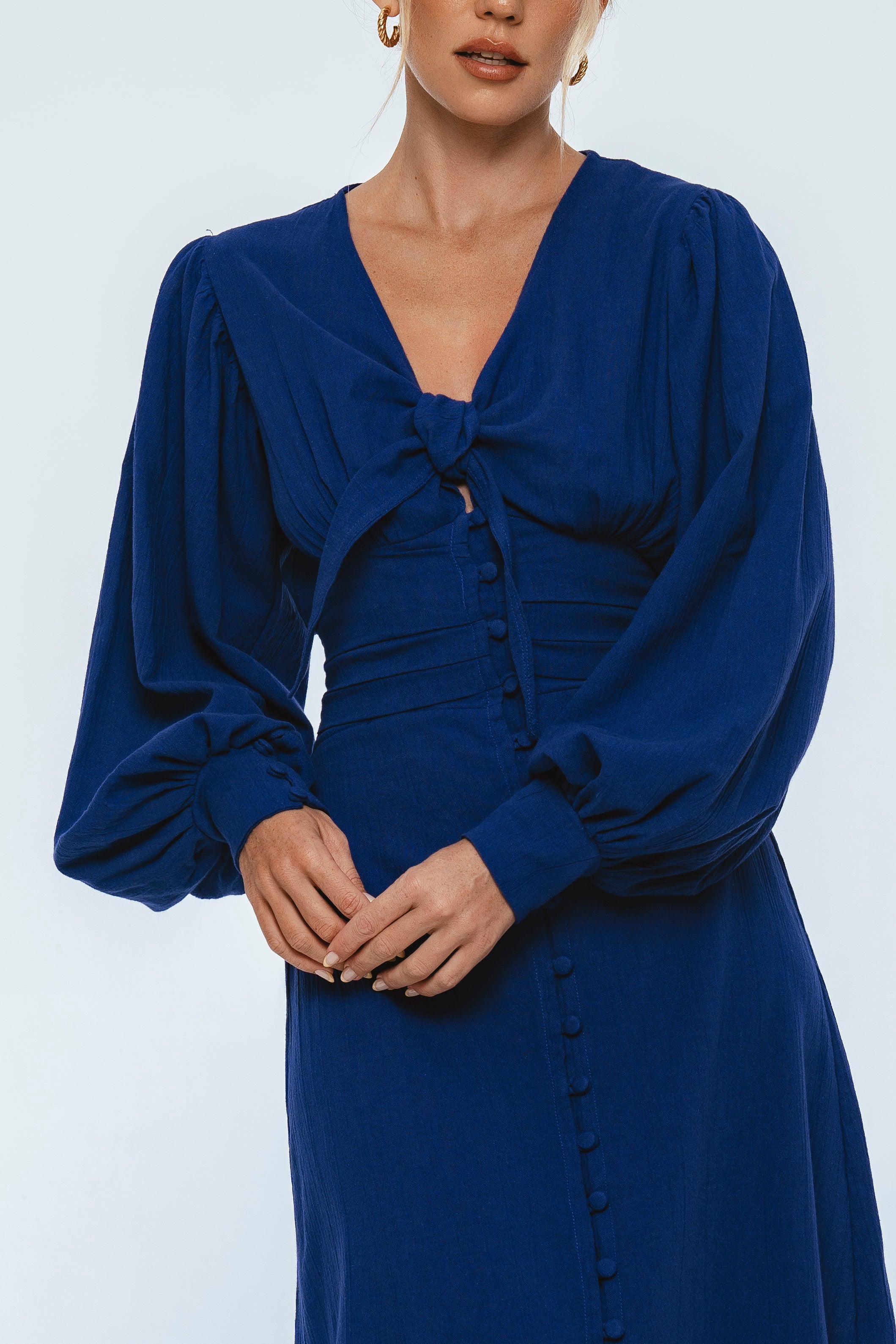 Velvet Sky Long Sleeve Linen Midi Dress