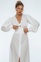 Velvet Sky Long Sleeve Linen Midi Dress